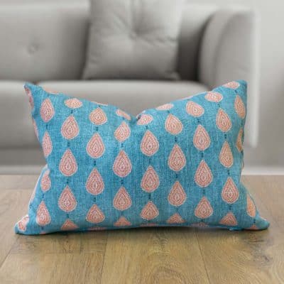 Kerala Batik Boudoir Cushion in Teal Blue and Burnt Orange