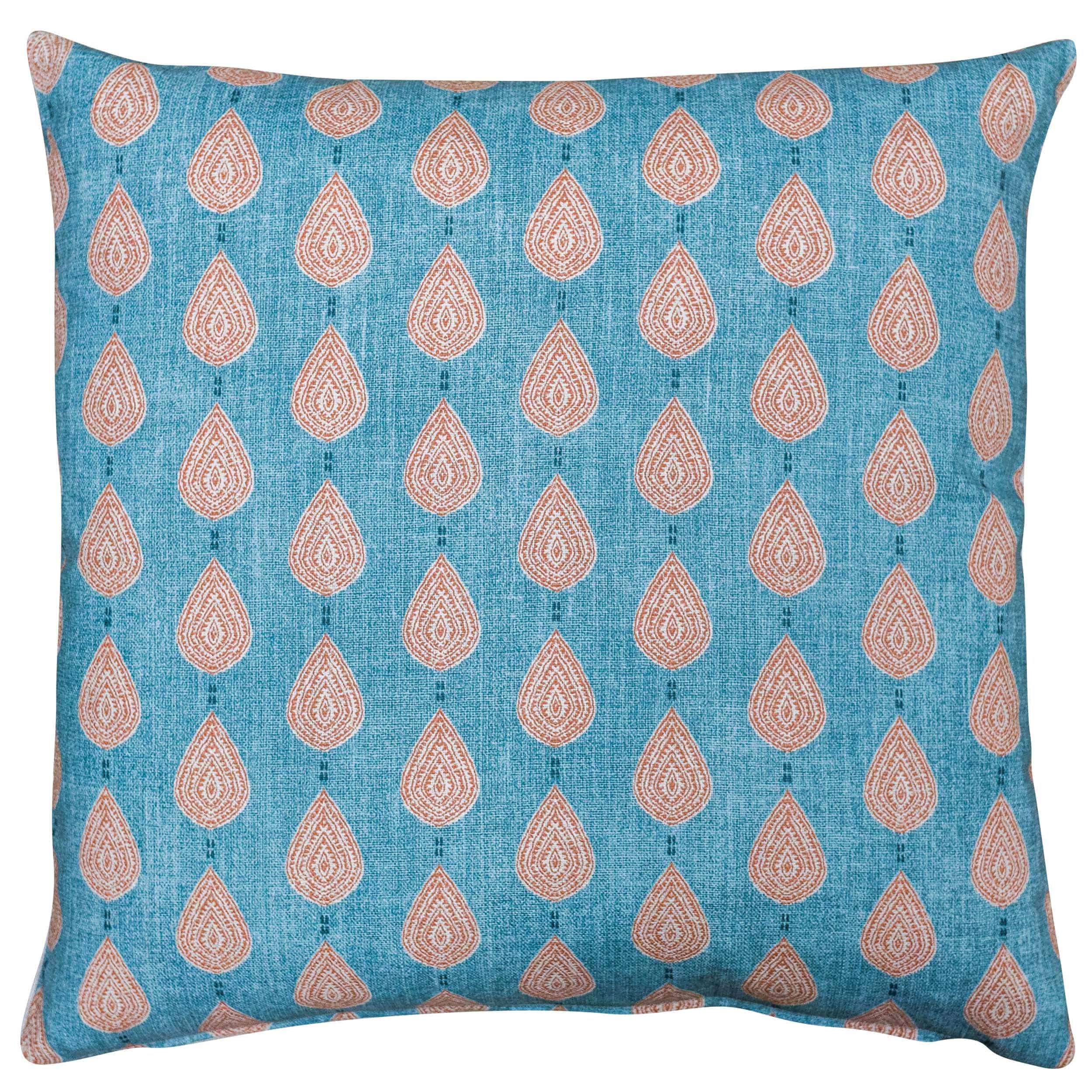 Kerala Batik Cushion in Teal Blue and Burnt Orange