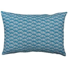 Manhattan Art Deco Print Boudoir Cushion Cover in Teal Blue