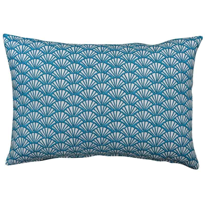 Manhattan Art Deco Print Boudoir Cushion Cover in Teal Blue