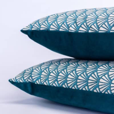 Manhattan Art Deco Print Extra-Large Cushion Cover in Teal Blue