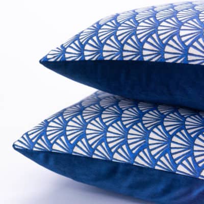 Manhattan Art Deco Print Cushion Cover in Navy Blue