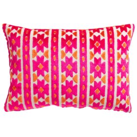 Kashan Geometric Cut Velvet Boudoir Cushion in Bright Pink & Burnt Orange