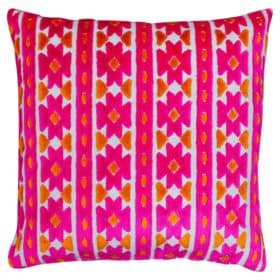 Kashan Geometric Cut Velvet Cushion in Bright Pink & Burnt Orange