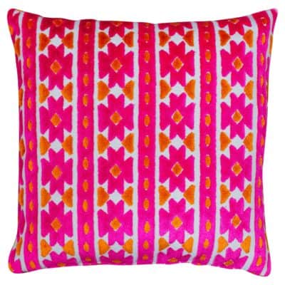 Kashan Geometric Cut Velvet Cushion in Bright Pink & Burnt Orange