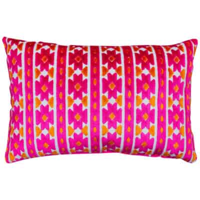 Kashan Geometric Cut Velvet XL Rectangular Cushion in Bright Pink & Burnt Orange
