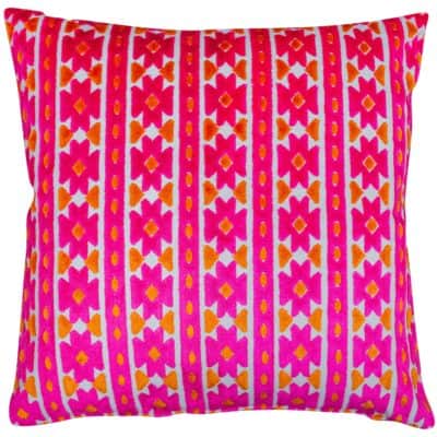 Kashan Geometric Cut Velvet Extra-Large Cushion in Bright Pink & Burnt Orange