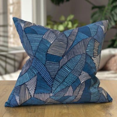 Botanic Abstract Leaf Cushion in Blue