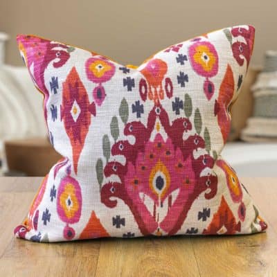 Heavyweight Linen-blend Ikat Cushion in Pink and Orange