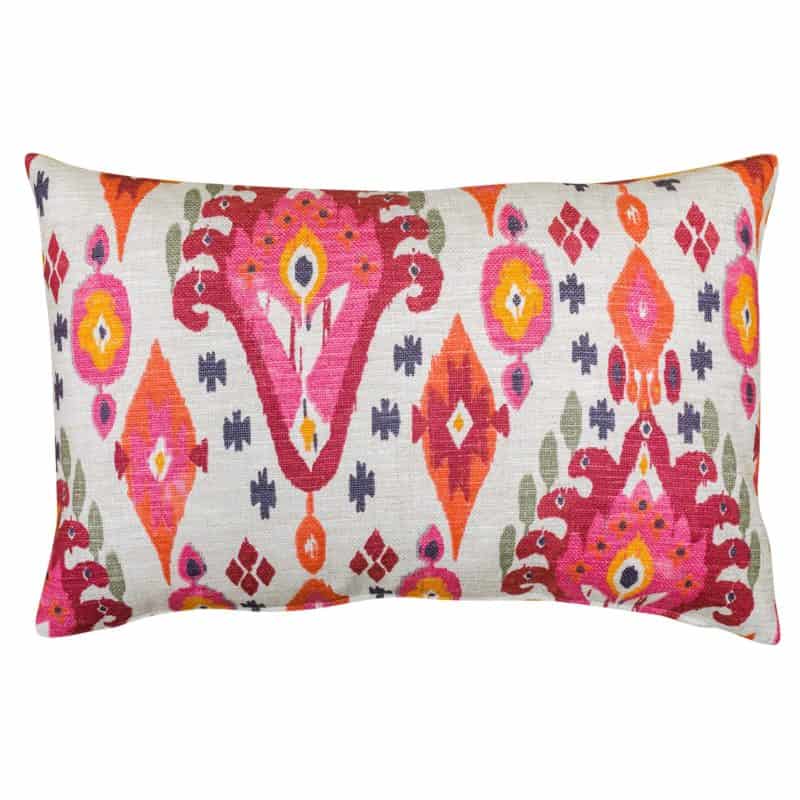 Heavyweight Linen-blend Ikat XL Rectangular Cushion in Pink and Orange