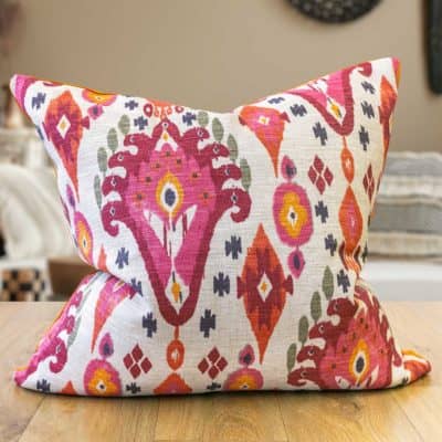 Heavyweight Linen-blend Ikat Extra-Large Cushion in Pink and Orange