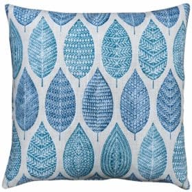 Indira Leaf Print Cushion in Indigo Blue