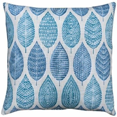 Indira Leaf Print Cushion in Indigo Blue