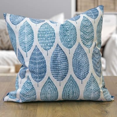 Indira Leaf Print Cushion in Indigo Blue