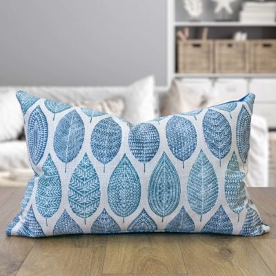 Indira Leaf Print XL Rectangular Cushion in Indigo Blue