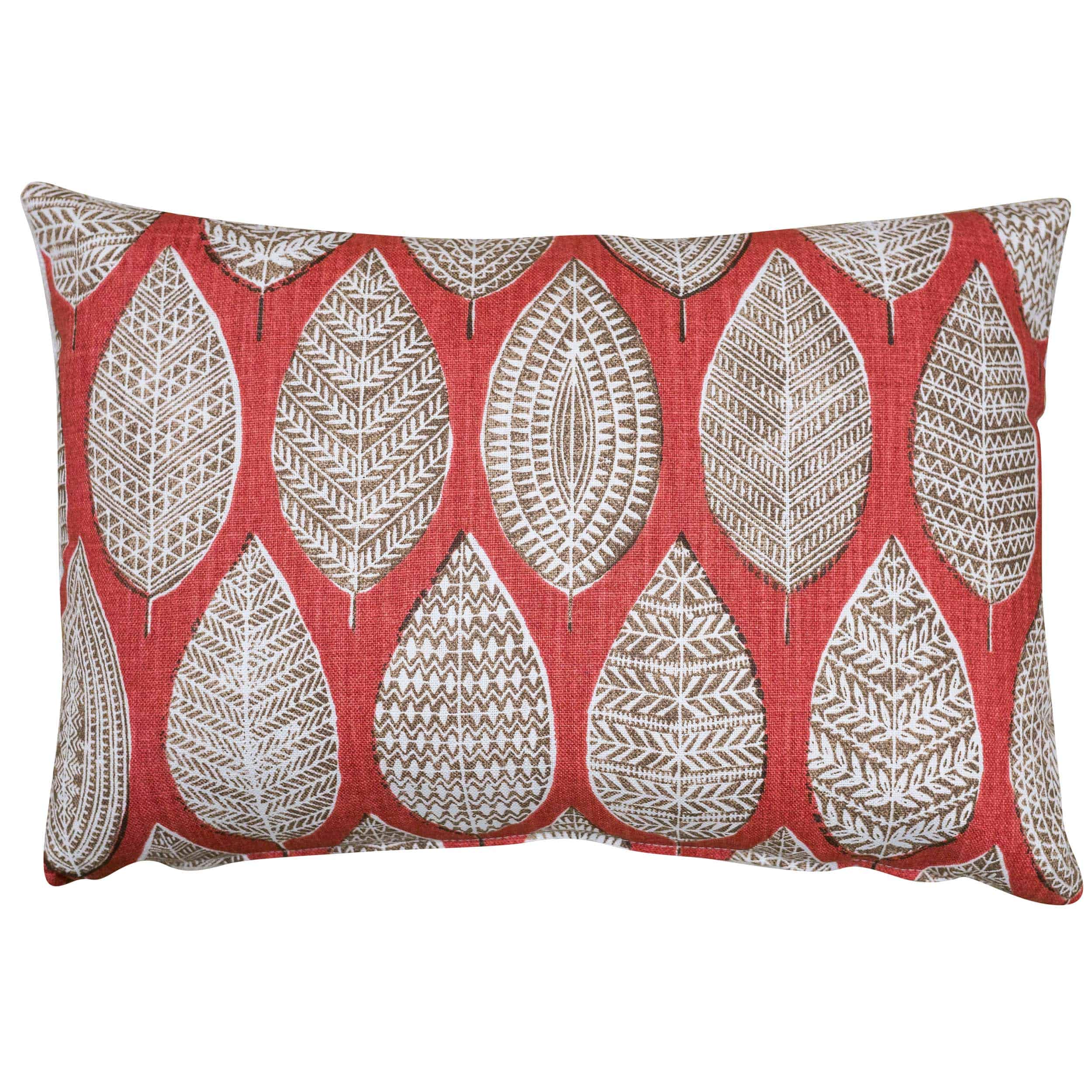 Indira Leaf Print Boudoir Cushion in Scarlet
