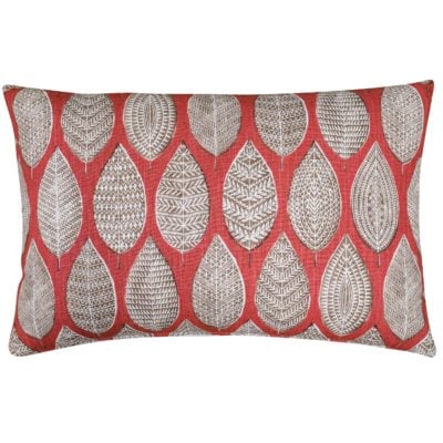 Indira Leaf Print XL Rectangular Cushion in Scarlet