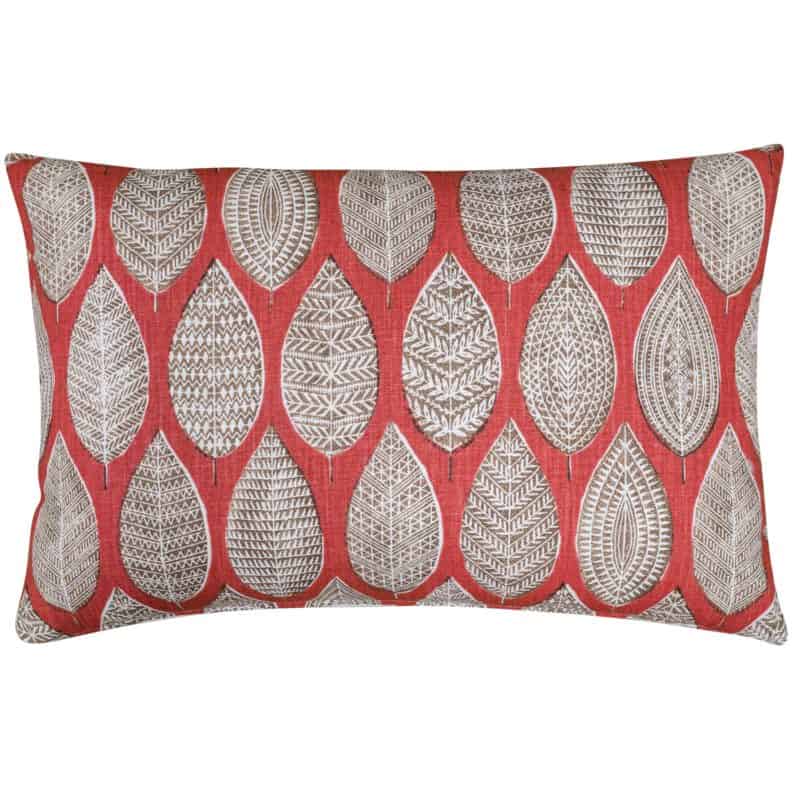 Indira Leaf Print XL Rectangular Cushion in Scarlet