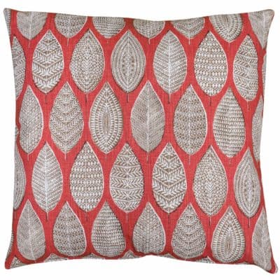 Indira Leaf Print Extra-Large Cushion in Scarlet