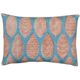 Indira Leaf Print Boudoir Cushion in Teal and Burnt Orange