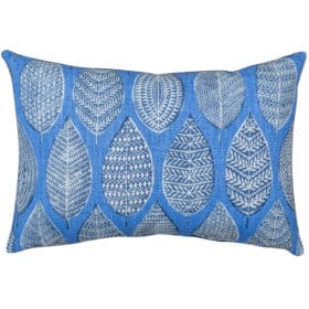 Indira Leaf Print Boudoir Cushion in Denim Blue