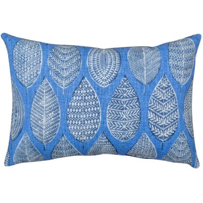Indira Leaf Print Boudoir Cushion in Denim Blue