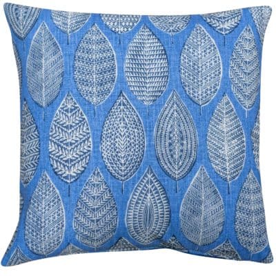 Indira Leaf Print Cushion in Denim Blue