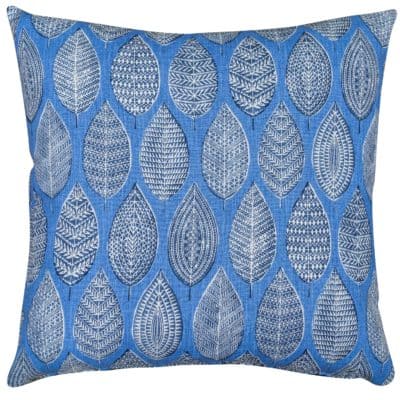 Indira Leaf Print Extra-Large Cushion in Denim Blue