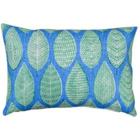 Indira Leaf Print Boudoir Cushion in Jade Green and Teal Blue