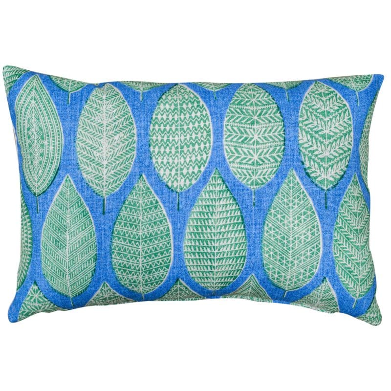 Indira Leaf Print Boudoir Cushion in Jade Green and Teal Blue