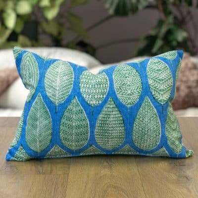 Indira Leaf Print Boudoir Cushion in Jade Green and Teal Blue