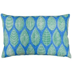 Indira Leaf Print XL Rectangular Cushion in Jade Green and Teal Blue