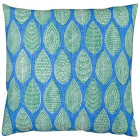 Indira Leaf Print Extra-Large Cushion in Jade Green and Teal Blue