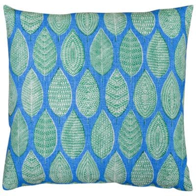 Indira Leaf Print Extra-Large Cushion in Jade Green and Teal Blue