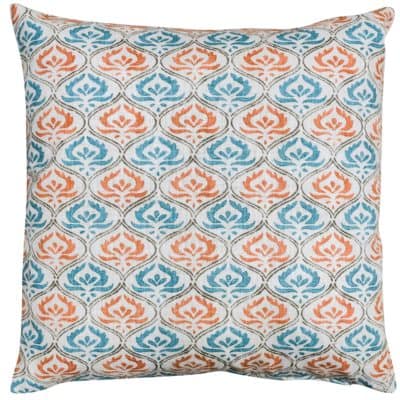 Tamil Batik Cushion in Teal and Orange