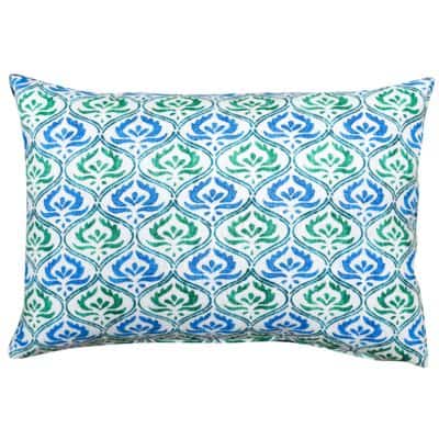 Tamil Batik Boudoir Cushion in Jade Green and Blue