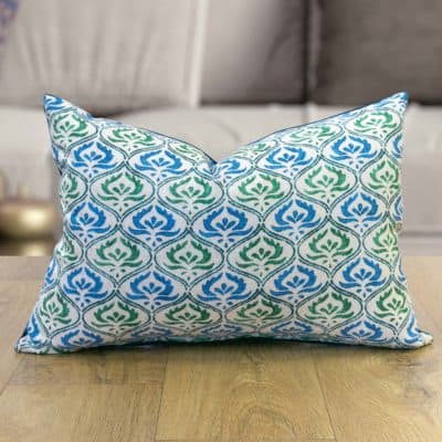 Tamil Batik Boudoir Cushion in Jade Green and Blue