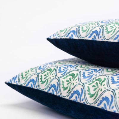 Tamil Batik Boudoir Cushion in Jade Green and Blue