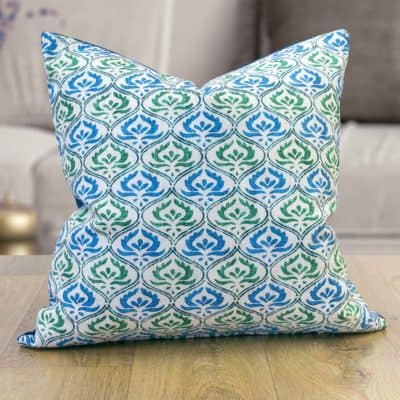 Tamil Batik Cushion in Jade Green and Blue