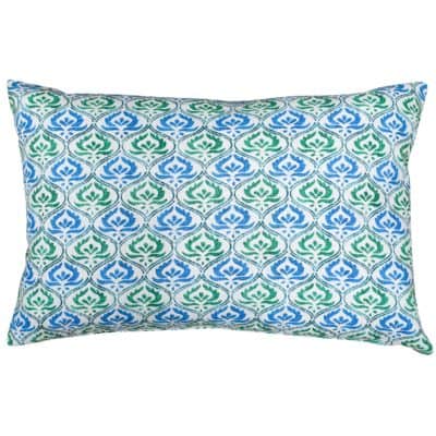 Tamil Batik XL Rectangular Cushion in Jade Green and Blue
