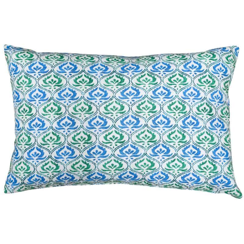 Tamil Batik XL Rectangular Cushion in Jade Green and Blue