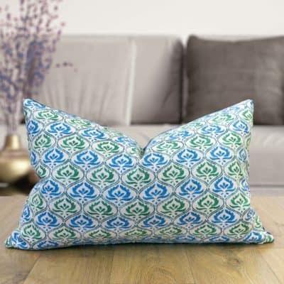 Tamil Batik XL Rectangular Cushion in Jade Green and Blue