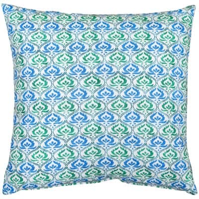 Tamil Batik Extra-Large Cushion in Jade Green and Blue