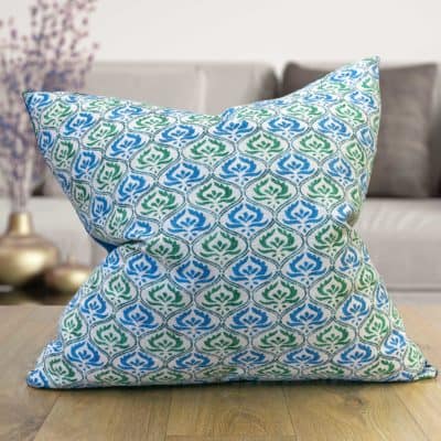 Tamil Batik Extra-Large Cushion in Jade Green and Blue