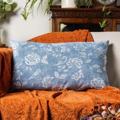 Denim Blue Country Birds XL Rectangular Cushion