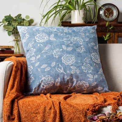 Denim Blue Country Birds Extra-Large Cushion