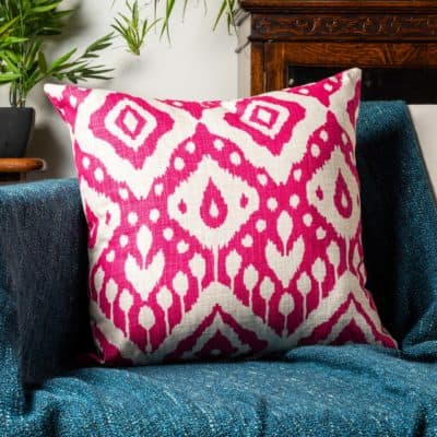 Moroccan Kilim Print Cushion in Bright Pink