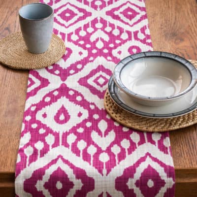 Moroccan Kilim Print Table Runner in Bright Pink