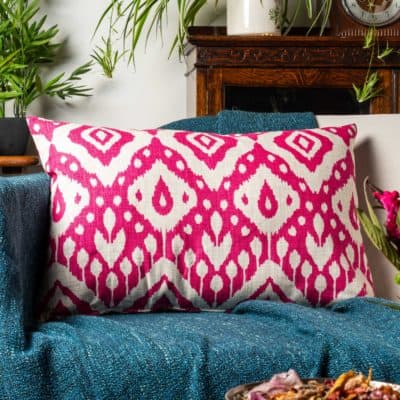Moroccan Kilim Print XL Rectangular Cushion in Bright Pink