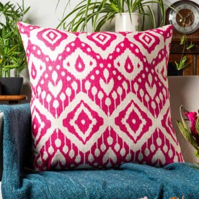 Moroccan Kilim Print Extra-Large Cushion in Bright Pink